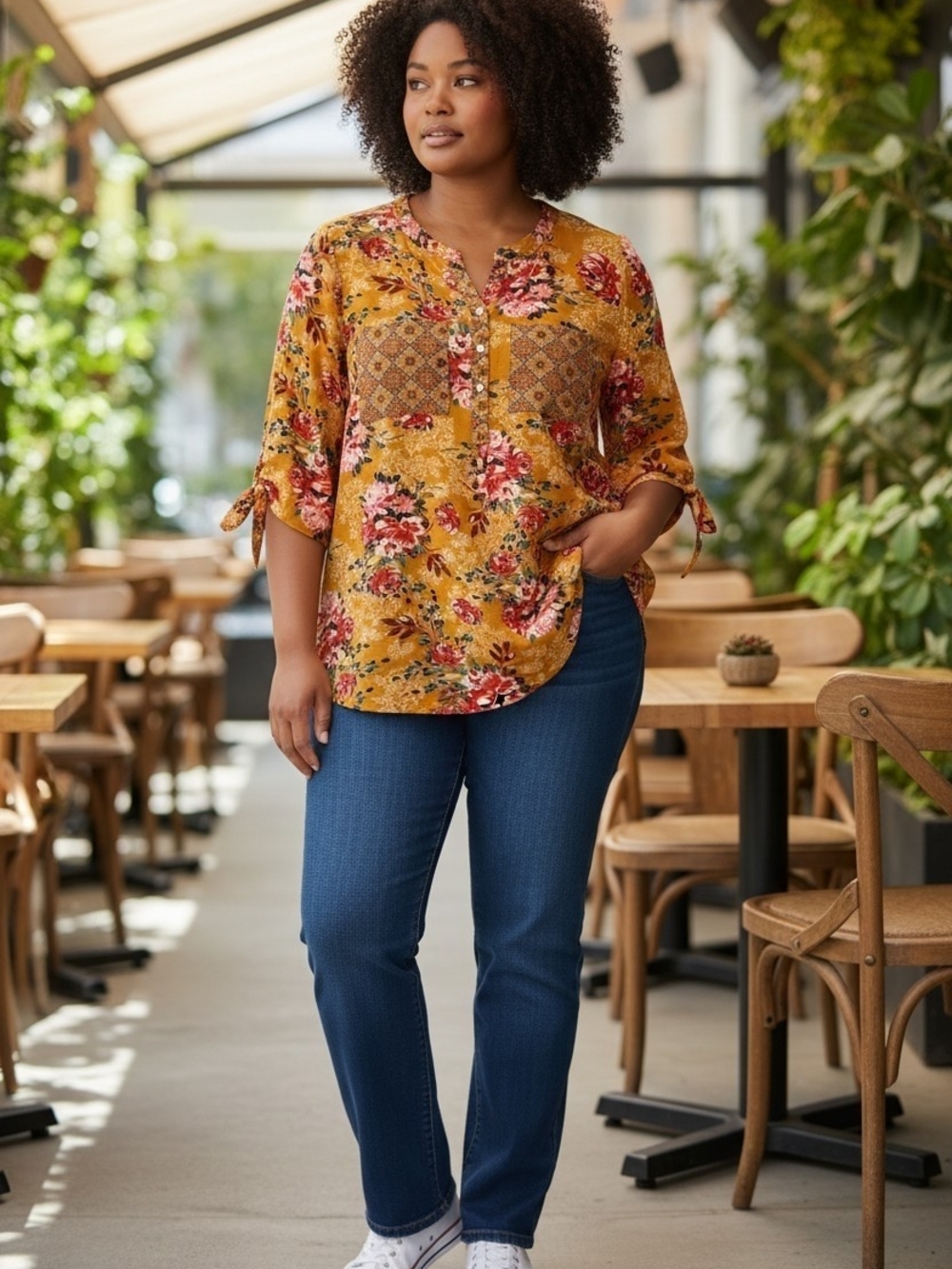Anthropologiefig And Flower  Patchwork Tie-Sleeve Blouse